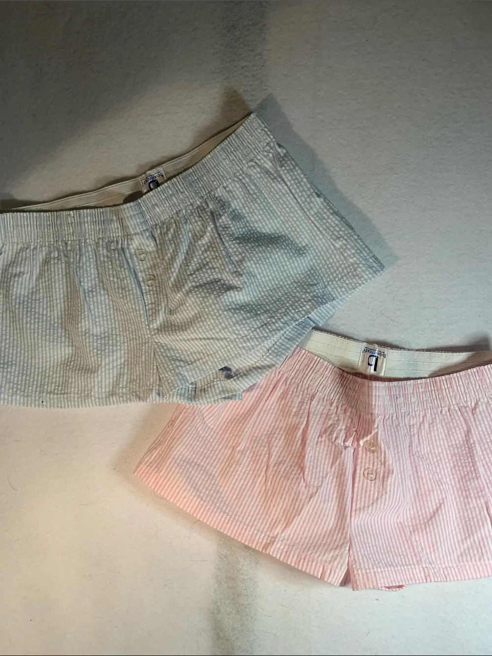 Striped Cotton Lounge Shorts - Pink and Light Blue Seersucker Size XS Boxercraft